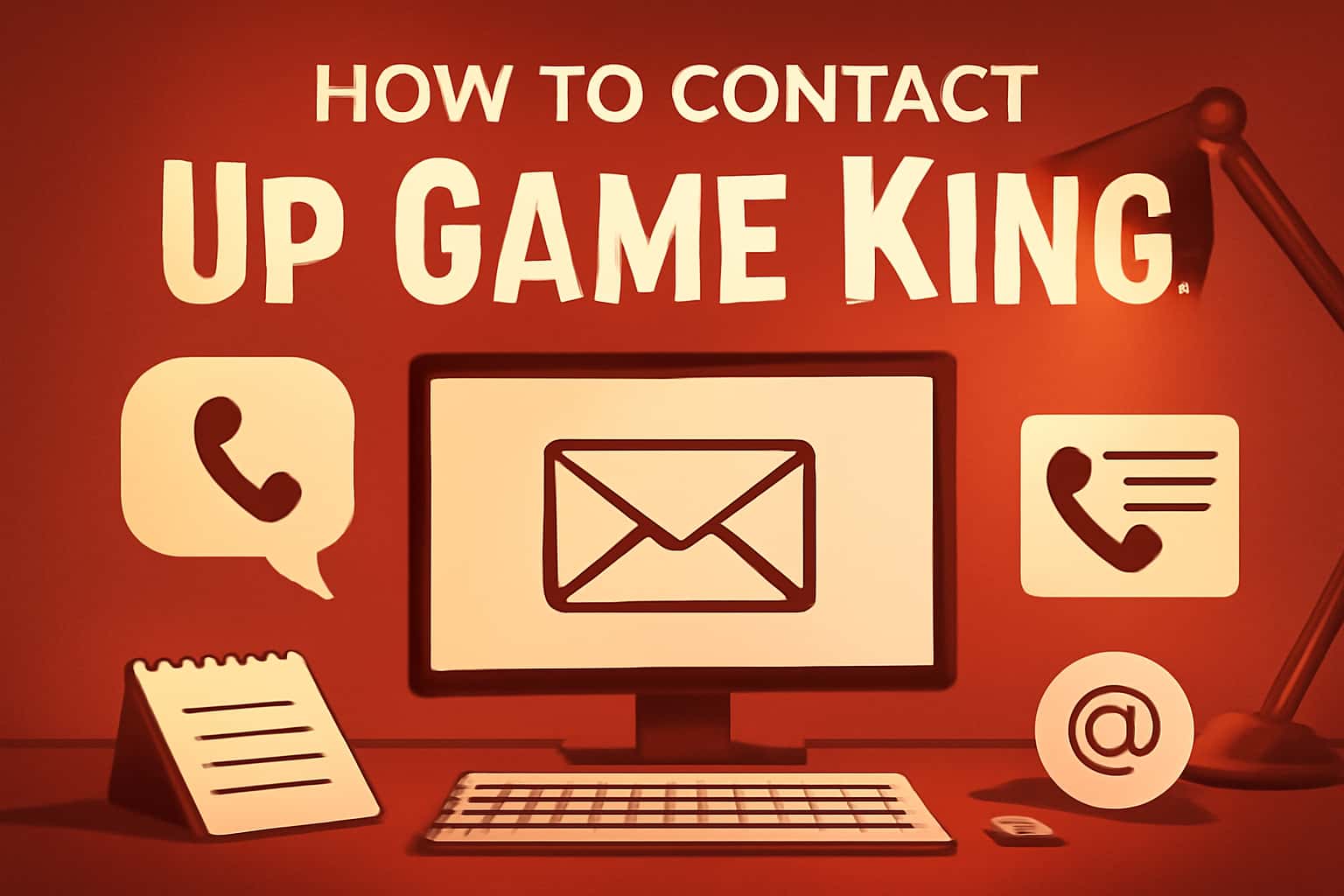 A visual representation of contacting Up Game King support with an emphasis on communication methods.