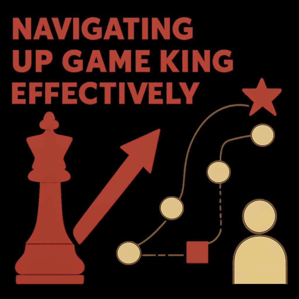 An educational diagram illustrating key navigation tips for the Up Game King platform.