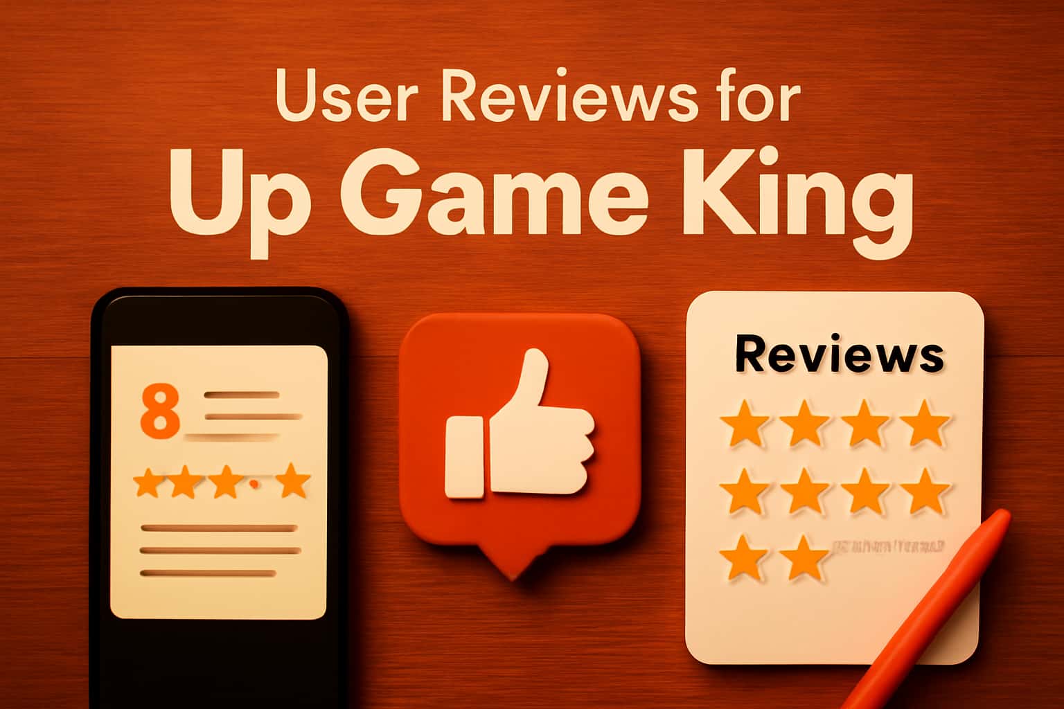 A visually engaging scene representing user reviews for Up Game King.